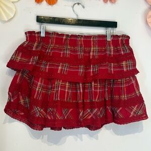 Love shack fancy red plaid ruffle skirt xxl
